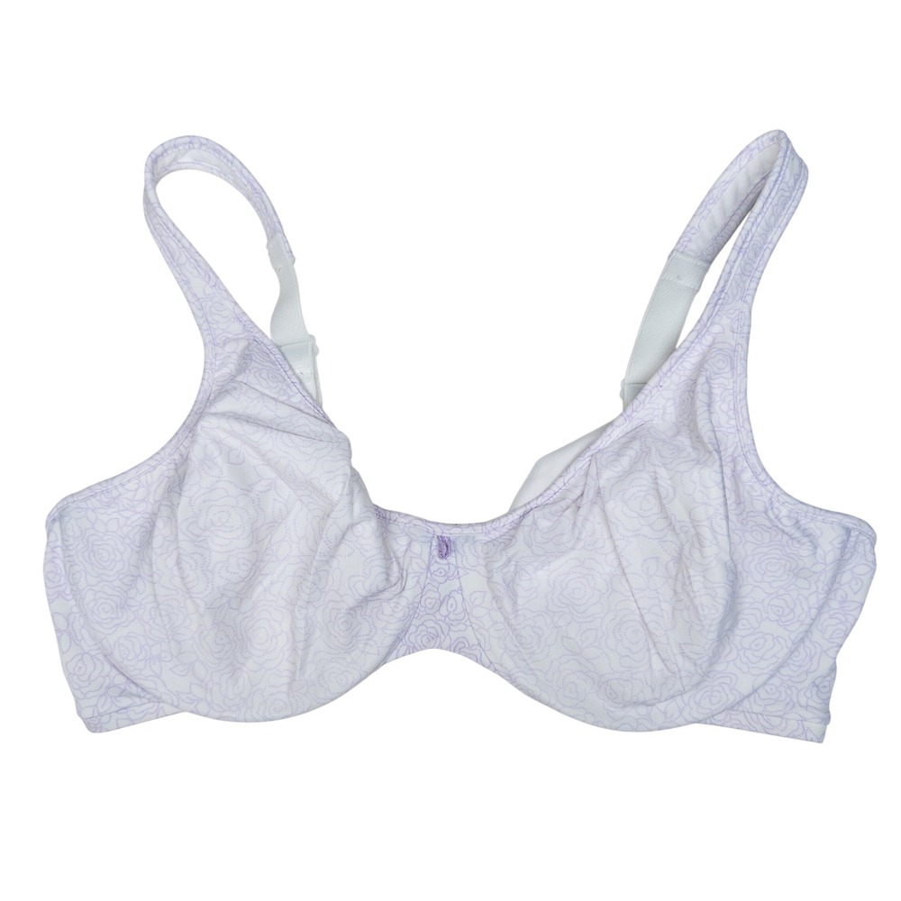 Bali Womens Bra 38D White Lavender Floral Passion for Comfort Underwire 3383